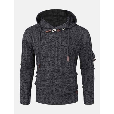 Mens Cable Knitted Toggle Front Warm Hooded Sweaters