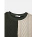 Men Patchwork Rib Knit Contrast Color Round Neck Pullover Sweaters