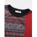 Mens Japanese Geometric Print Patchwork Crew Neck Short Sleeve T  Shirts