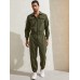 Mens Zipper Up Lapel Collar Leisure Jumpsuit