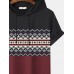 Mens Ethnic Pattern Hem Cuff Hooded T  Shirts