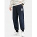 Mens Corduroy Applique Drawstring Cuffed Pants With Pocket