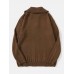 Men Cable Knit Lapel Button Solid Pullover Casual Sweaters