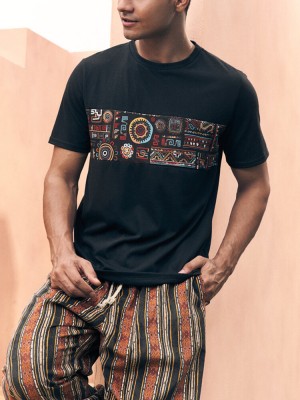 Mens Ethnic Pattern Crew Neck Casual Short Sleeve T  Shirts