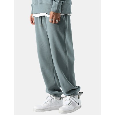 Men Wide Leg Pocket Drawstring Casual Pants Jogger Trousers