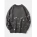 Mens Cute Cartoon Print Round Neck Long Sleeve Knitted Pullover Sweaters