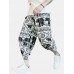 Mens Ethnic Style Print Drawdtring Asymmetrical Harem Pants