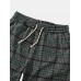 Men Glen Plaid Drawstring Waist Pockets Straight Casual Pants