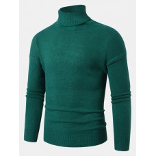 Men High Neck Solid Color Long Sleeve Slight Elastic Casual Trendy Sweaters