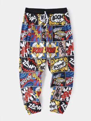 Mens Cartoon Letter Print Elastic Waist Pant