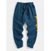 Mens Letter Graphics Pocket Drawstring Jogger Pants