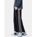 Mens Seam Front Side Ribbon Cotton Casual Drawstring Cuff Pants